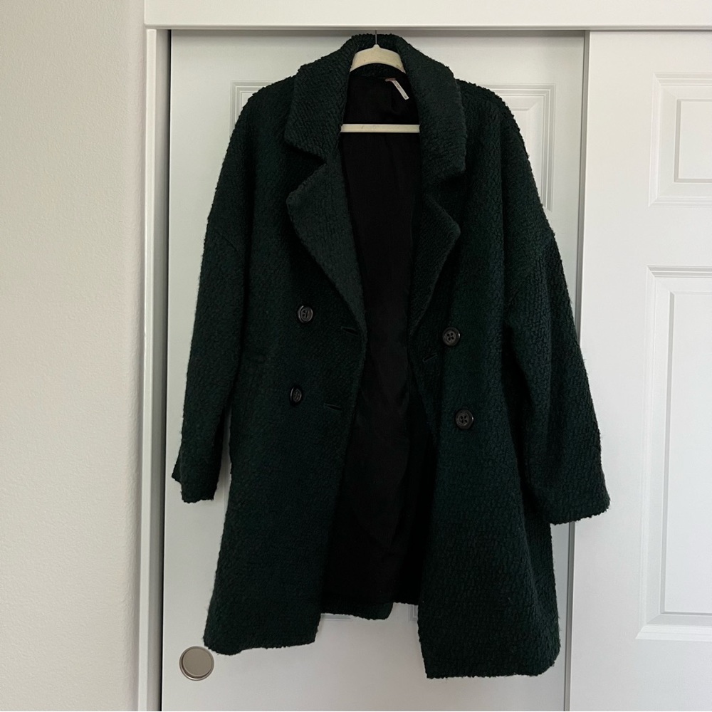 FREE PEOPLE Boucle Hunter Green Double Breasted Coat